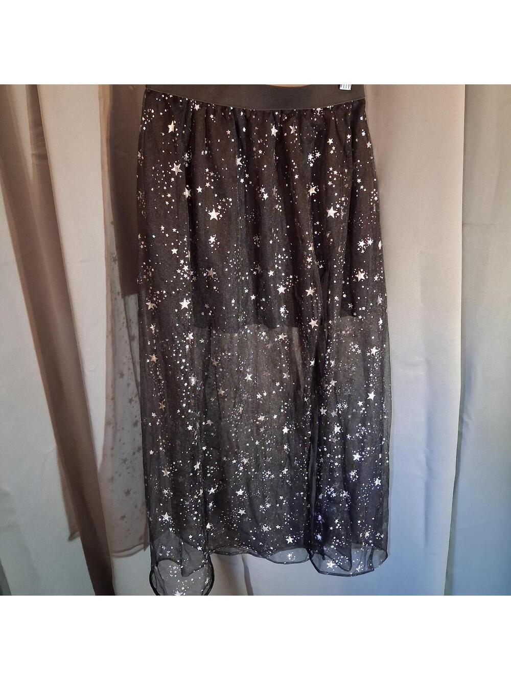 Black Sheer Star Print Skirt with Inner Lining